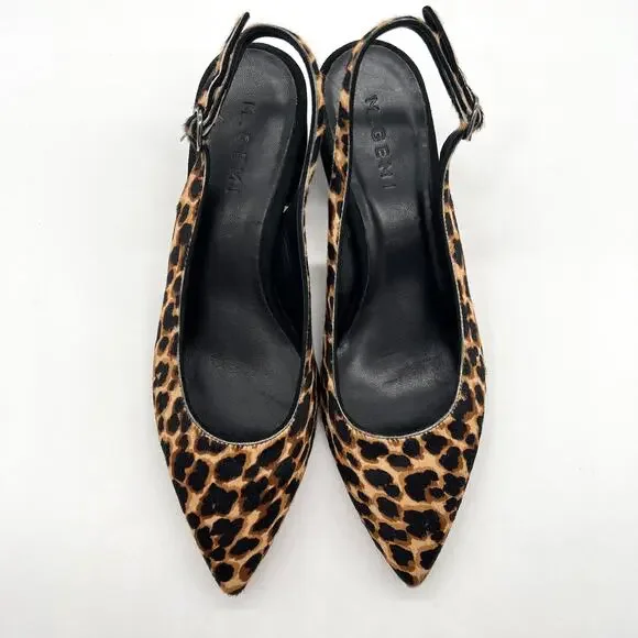 M GEMI Slingback Pump Womens 10.5 Leopard Print Calfhair Pointy Block Heel Suede - Picture 3 of 10